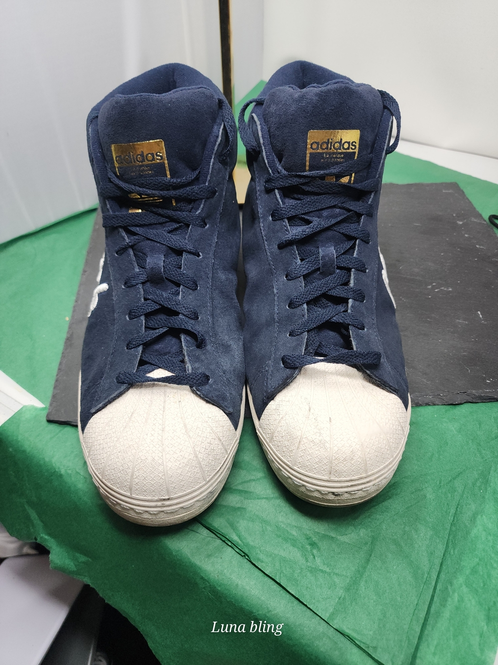 Adidas Men's Navy Suede High-Top Sneakers with White Shell Toe